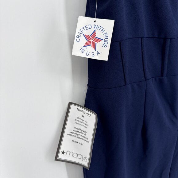 Betsy & Adam Plus Size 14W Navy Blue Scuba Crepe Corset Midi Cocktail Dress - Picture 9 of 10